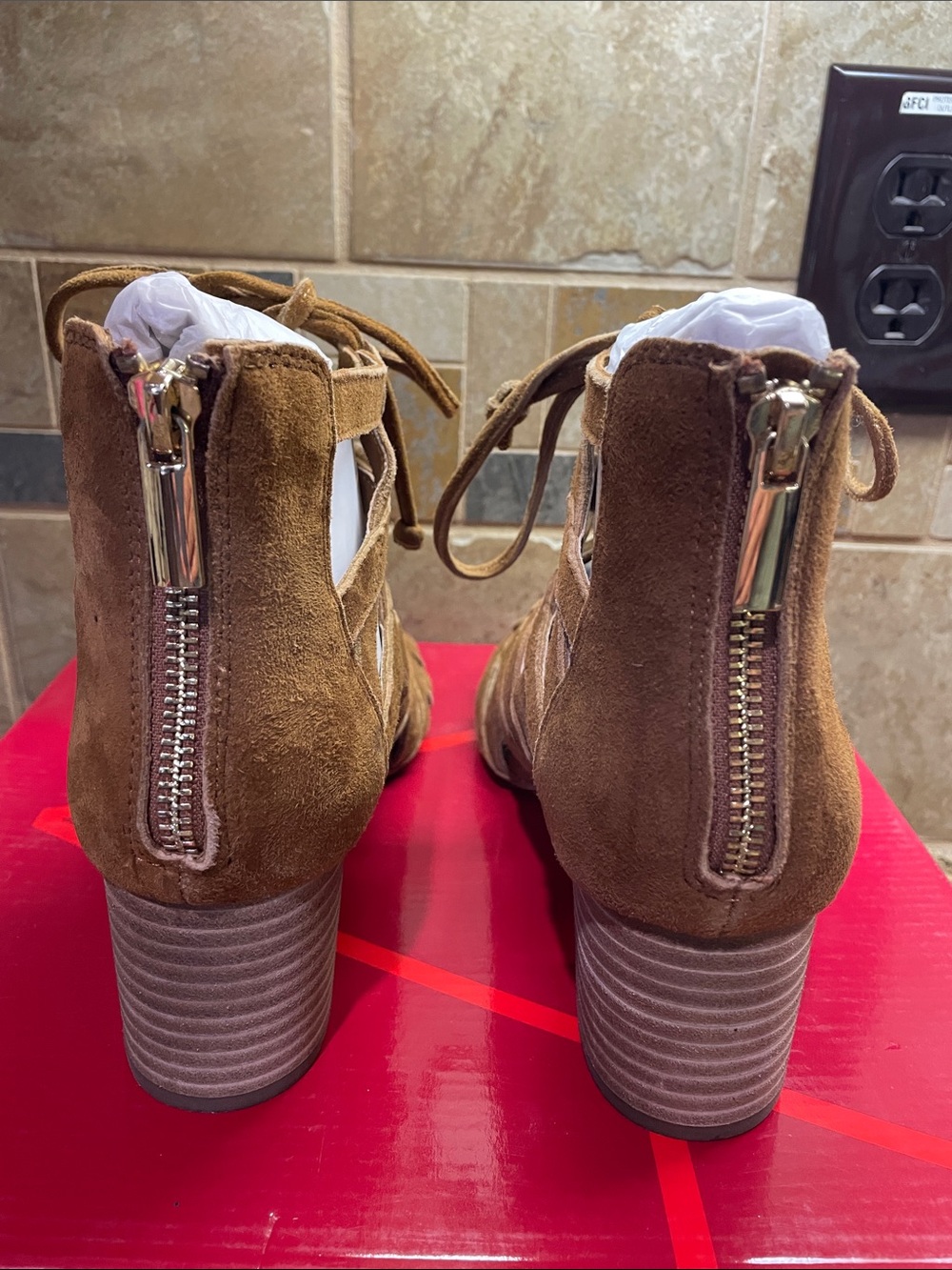 AEROSOLES Brown Suede Lace-Up Gladiator Heels - Picture 2 of 6